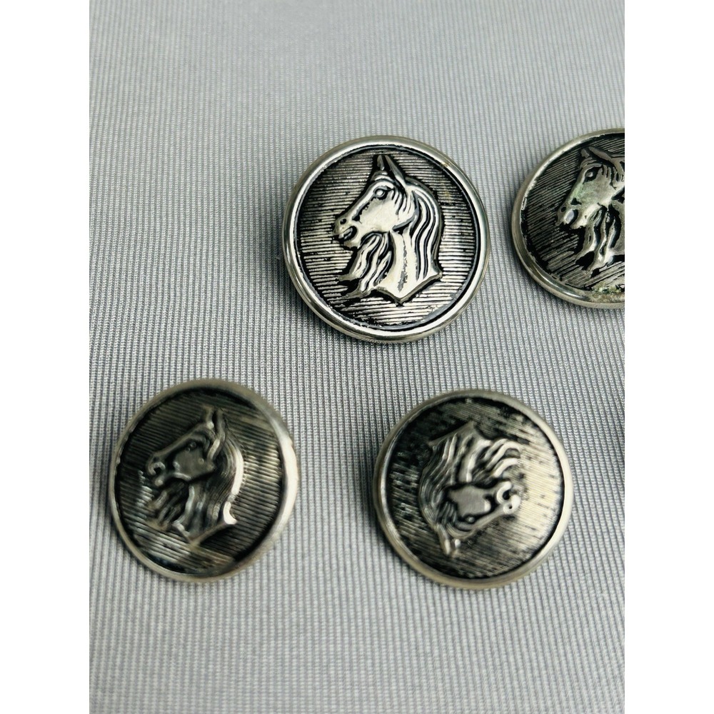 Equestrian Horse Large & Small Metal Silver Tone Buttons Set Of 10